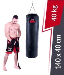 Premium Boxsack aus echtem Leder 140 x 40 cm 40 kg Schwarz