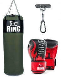Box-Set für Kinder – Boxsack 100×35 cm Grün + Boxhandschuhe FIRE + Deckenhalterung